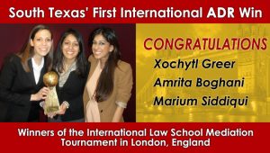 Xochytl Greer, Amrita Boghani and Marium Siddiqui at International Law School Mediation Tournament in London, England