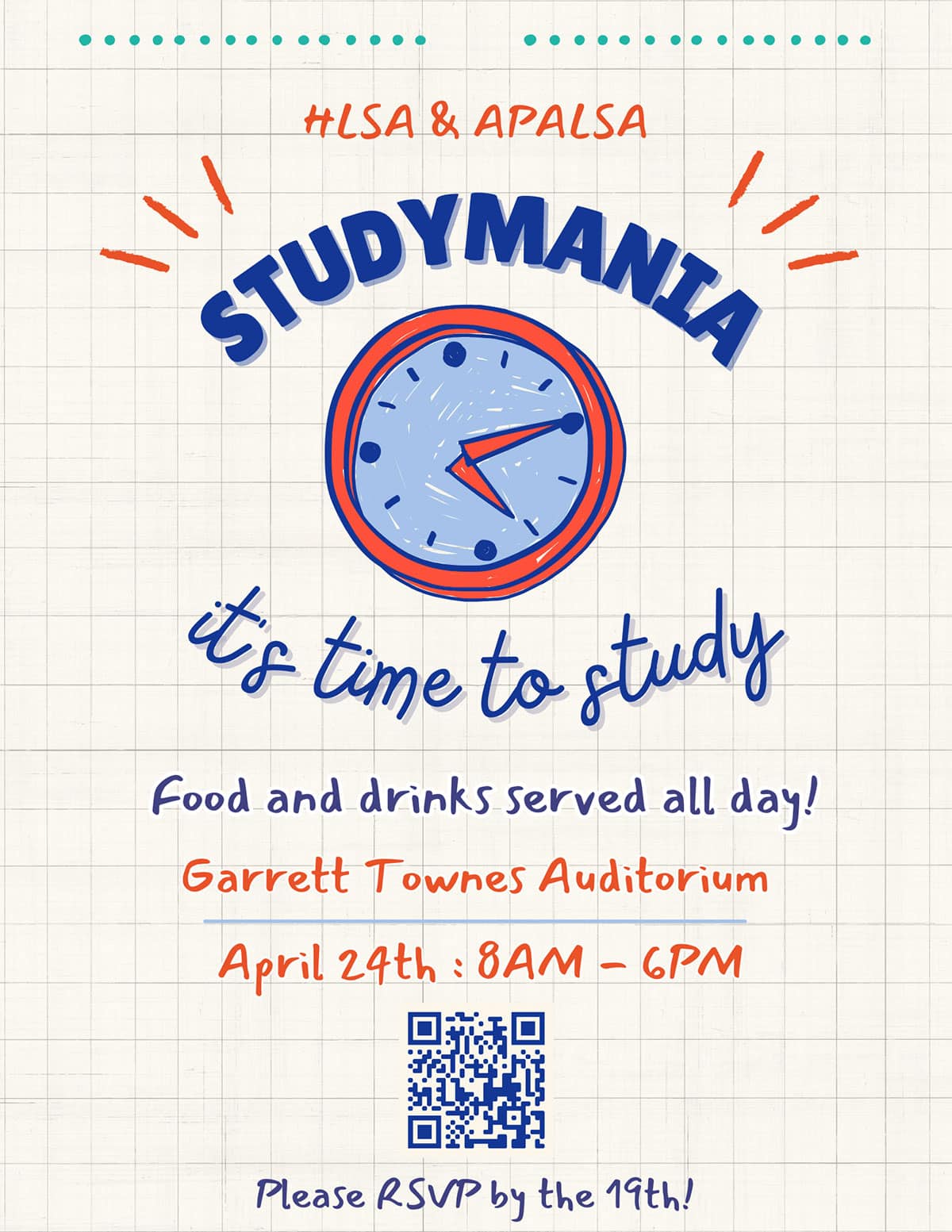 StudyMania Spring 2024, hosted by The Hispanic Law Students Association and The Asian Pacific American Law Students Association